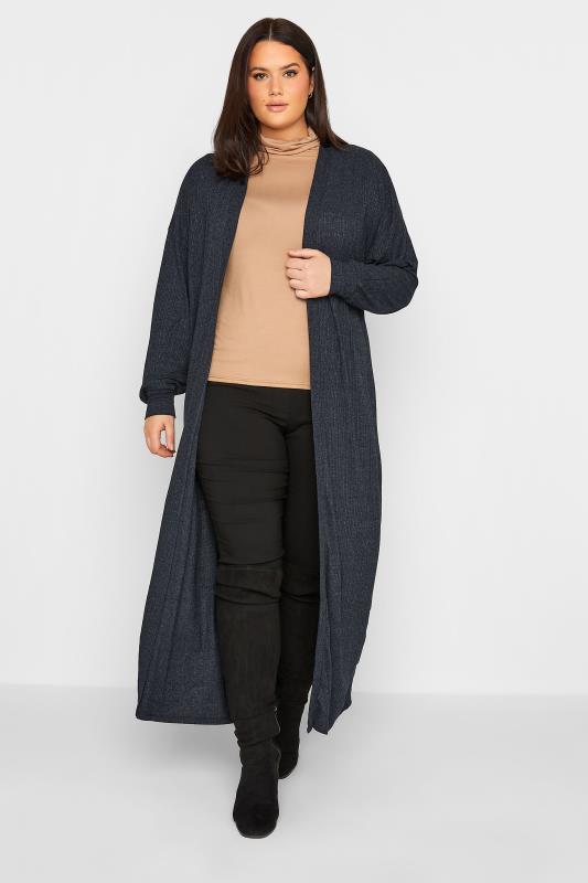  Grande Taille LTS Tall Navy Blue Ribbed Longline Cardigan