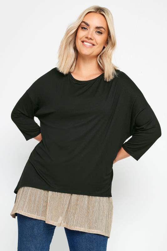 YOURS Plus Size Black Mesh Dipped Hem Top | Yours Clothing 1