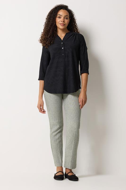 M&Co Black Jacquard Detail Half Placket Shirt | M&Co 1