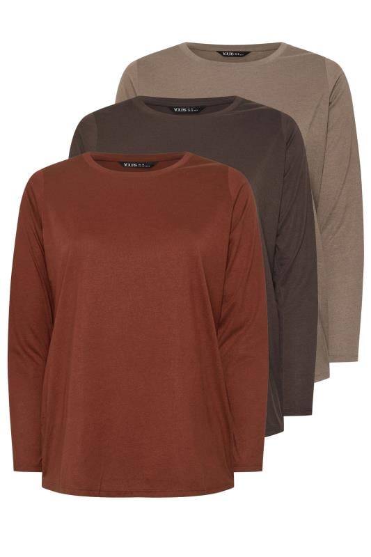 YOURS Plus Size 3 PACK Brown Long Sleeve T-Shirts | Yours Clothing  7