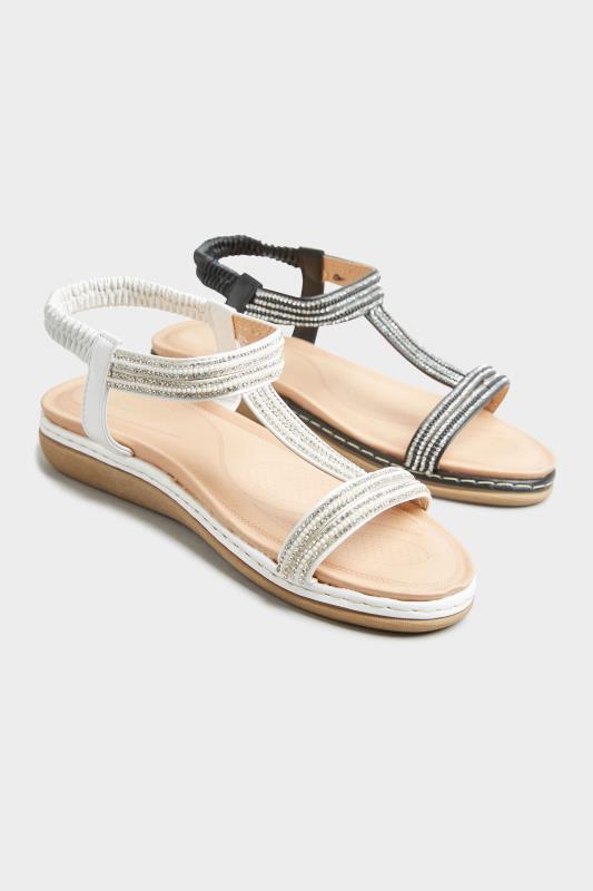 White Diamante H-Band Sandals In Extra Wide Fit 6