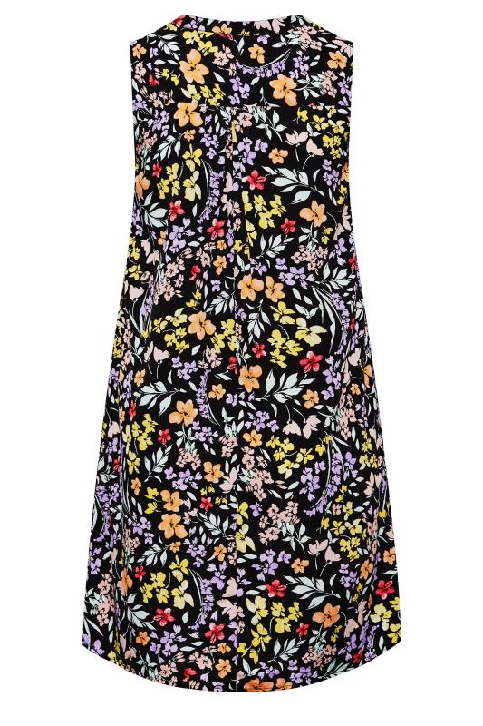 Plus Size Black Floral Print Sleeveless Shirt Dress | Yours Clothing 7