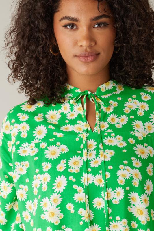 EVANS Plus Size Green Floral Tie Neck Blouse | Evans  4