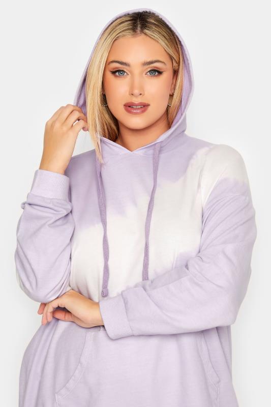 YOURS Curve Lilac Purple Tie Dye Hoodie | Yours Clothing 5