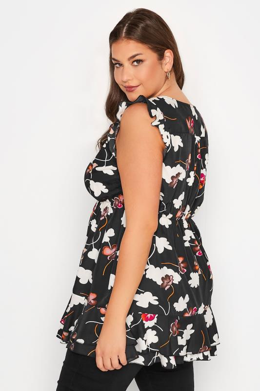 Plus Size Black Floral Print Frill Sleeve Smock Top | Yours Clothing 3