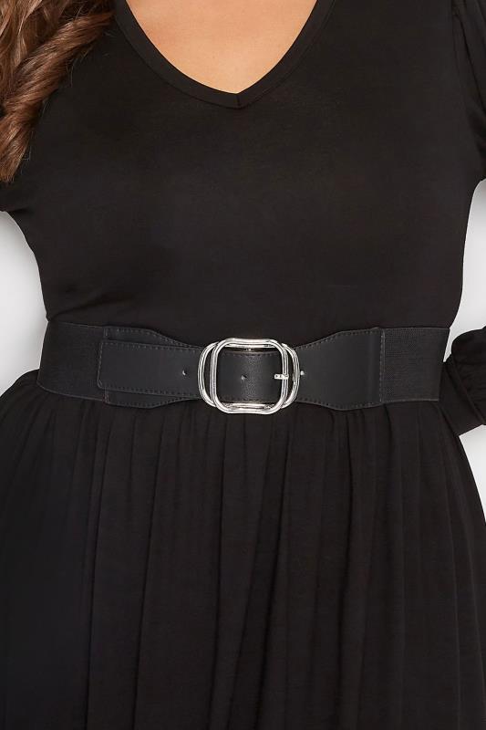 Black Double Buckle Wide Stretch Belt | Yours Clothing 1