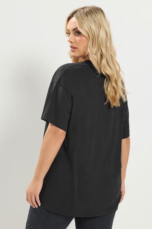YOURS Plus Size Black V-neckline Longline T-Shirt | Yours Clothing 2