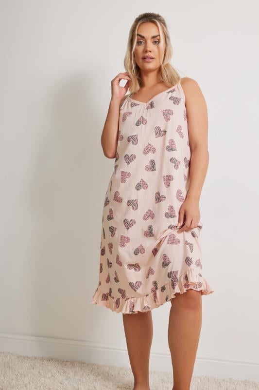 Plus Size  YOURS Curve Pink Heart Print Chemise Nightdress