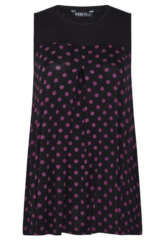 YOURS Plus Size Black & Pink Spotted Pleat Vest Top | Yours Clothing 5