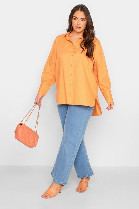 YOURS Curve Bright Orange Oversized Poplin Shirt | Yours Clothing  3