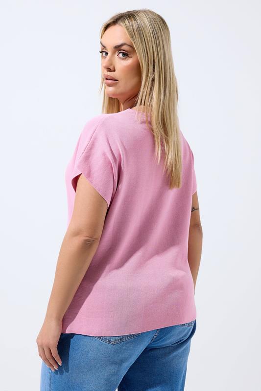 LIMITED COLLECTION Plus Size Pink Short Sleeve Knitted Top | Yours Clothing 2