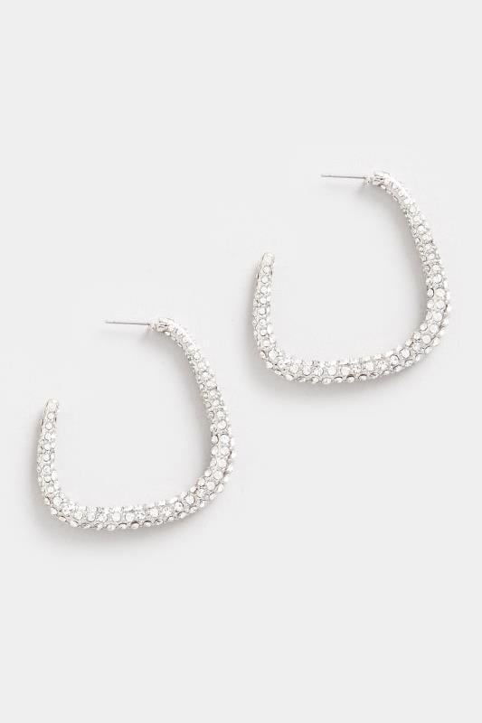 Silver Diamante Curve Hoop Earrings | Yours Clothing 2