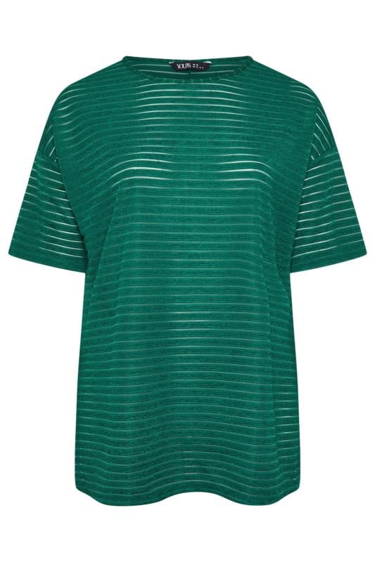 YOURS Plus Size Green Mesh Short Sleeve Stripe Top | Yours Clothing  5