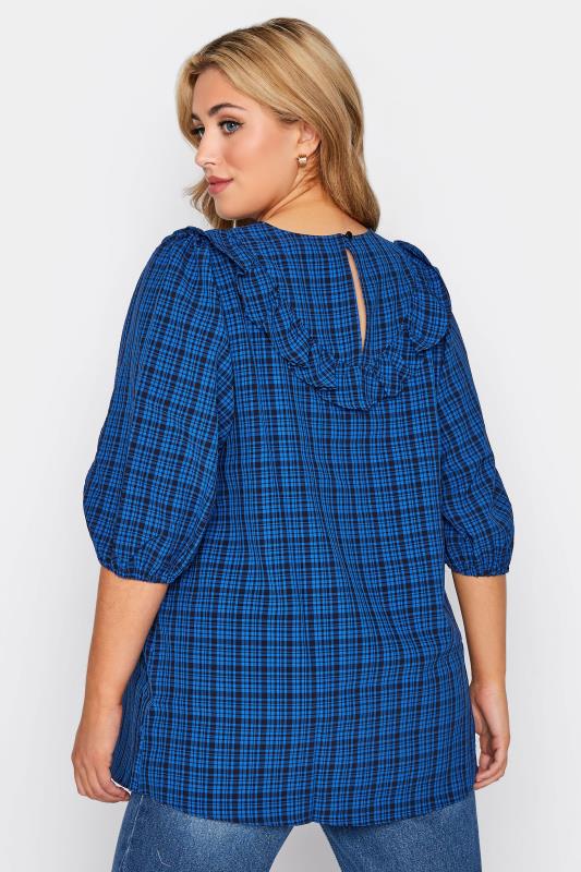 LIMITED COLLECTION Curve Royal Blue Chevron Frill Check Top 3