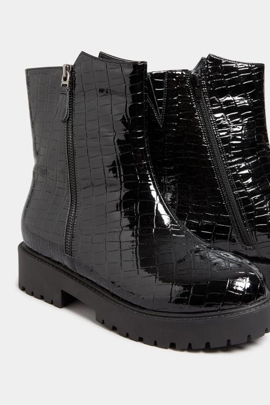 Black Croc Patent Side Zip Boots In Extra Wide EEE Fit 5
