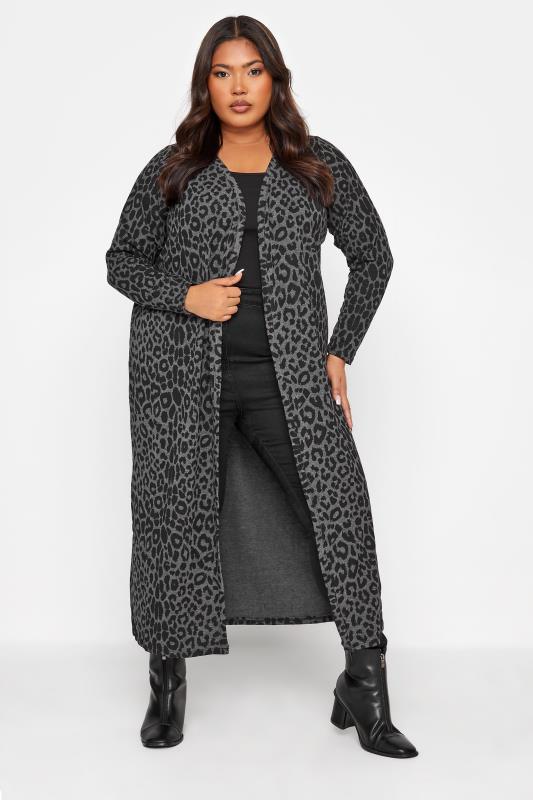 Plus Size  LIMITED COLLECTION Charcoal Black Leopard Print Cardigan