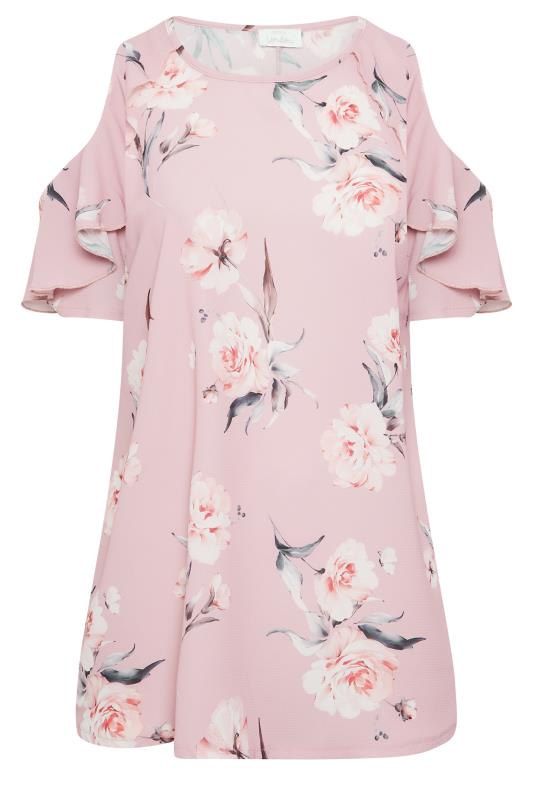 YOURS LONDON Plus Size Pink Floral Frill Cold Shoulder Top | Yours Clothing 6