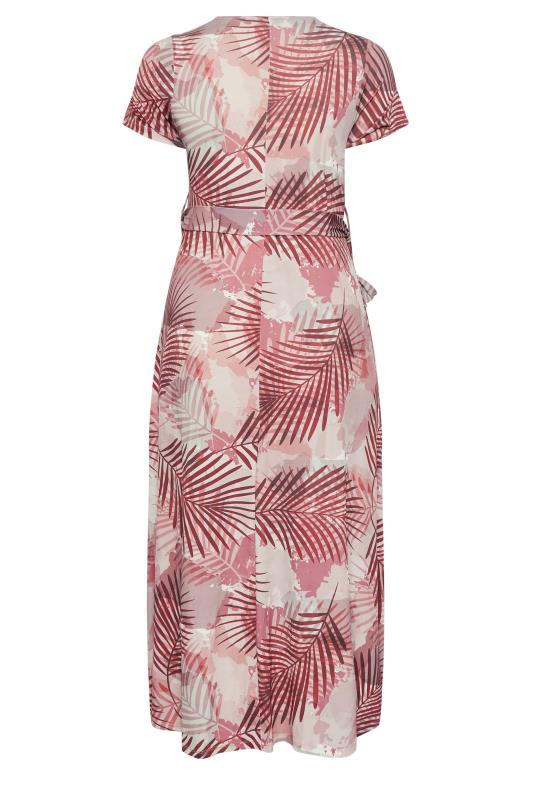 YOURS Plus Size Pink Leaf Print Wrap Maxi Dress | Yours Clothing 7