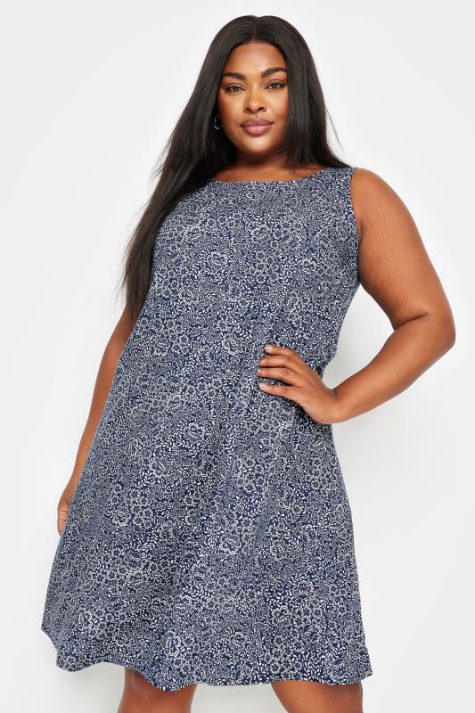  YOURS Curve Navy Blue Paisley Print Swing Dress