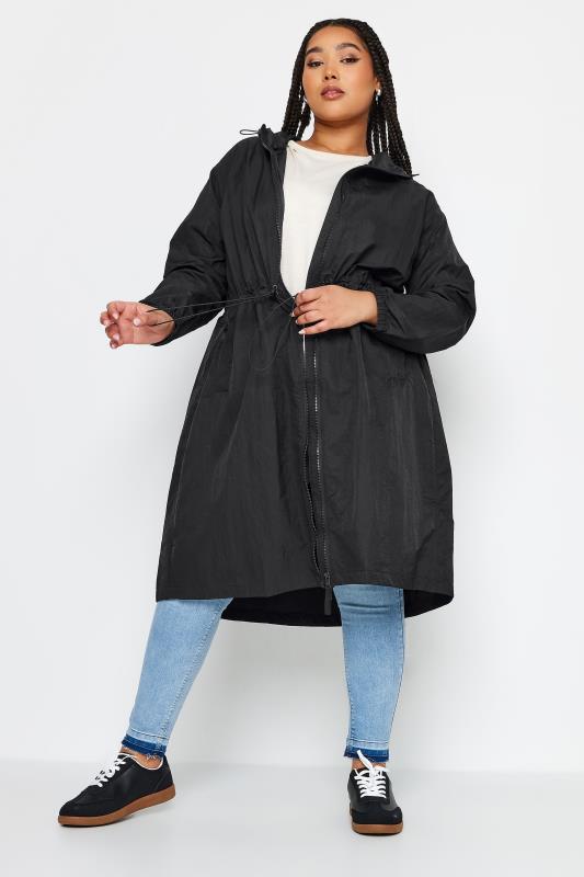 YOURS Plus Size Black Lightweight Longline Parka Jacket | Yours Clothing 1