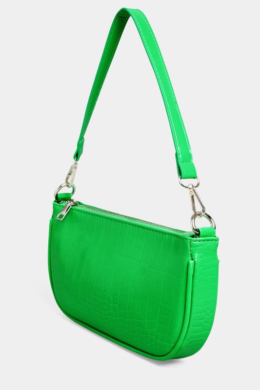 Neon Green Faux Croc Shoulder Bag 1