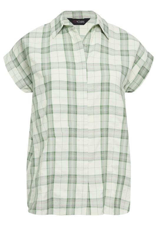 YOURS Plus Size Sage Green Check Print Collared Shirt | Yours Clothing 6