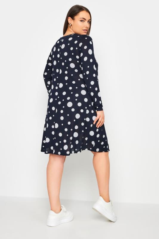 YOURS Plus Size Blue Polka Dot Print Mini Dress | Yours Clothing 3