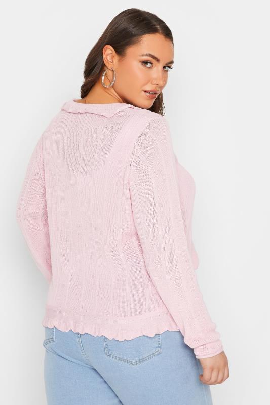 YOURS Plus Size Pink Frill Tie Cardigan | Yours Clothing 3