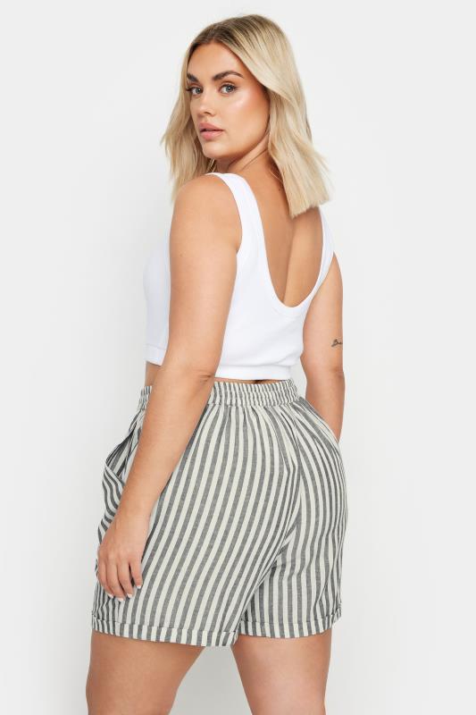 YOURS Plus Size Black Stripe Linen Shorts | Yours Clothing 3