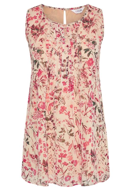 Plus Size Pink Floral Print Pleat Front Sleeveless Chiffon Blouse | Yours Clothing  6