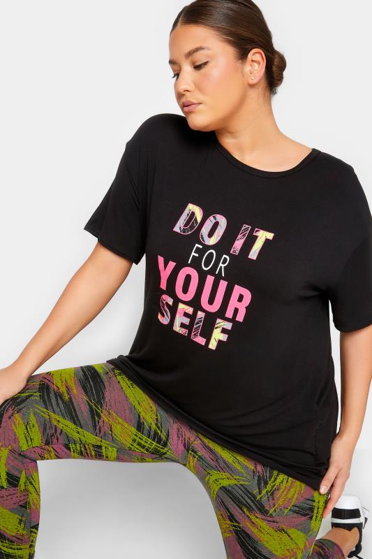 YOURS ACTIVE Plus Size Black & Pink 'Do It For Yourself' Slogan T-Shirt | Yours Clothing 7