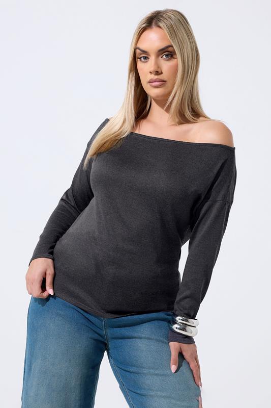 トップス CARLA Lady shoulder tops Charcoal LIMITED COLLECTION Plus Size Charcoal Grey Off The Shoulder Top