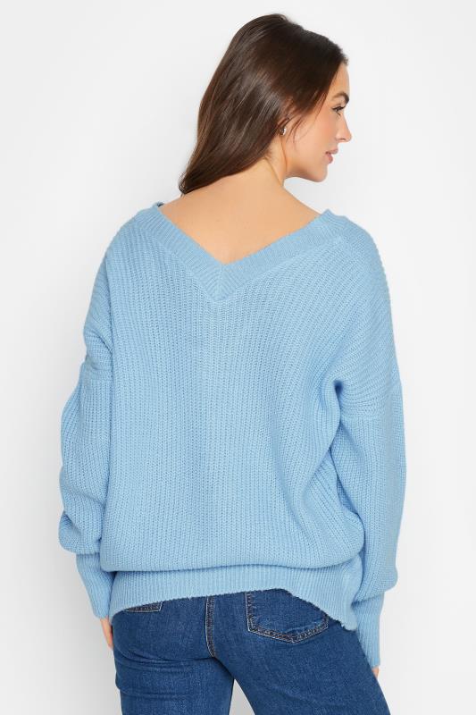 LTS Tall Womens Blue V-Neck Knitted Jumper | Long Tall Sally 3