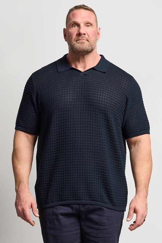  JACK & JONES Big & Tall Sky Captain Blue Textured Knitted Polo