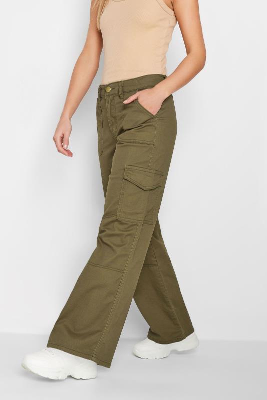 Petite Khaki Green Twill Cargo Trousers | PixieGirl 1