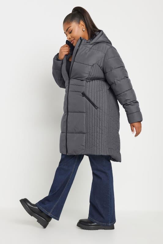 YOURS Curve Grey Midi Padded Coat | Yours Clothing 3