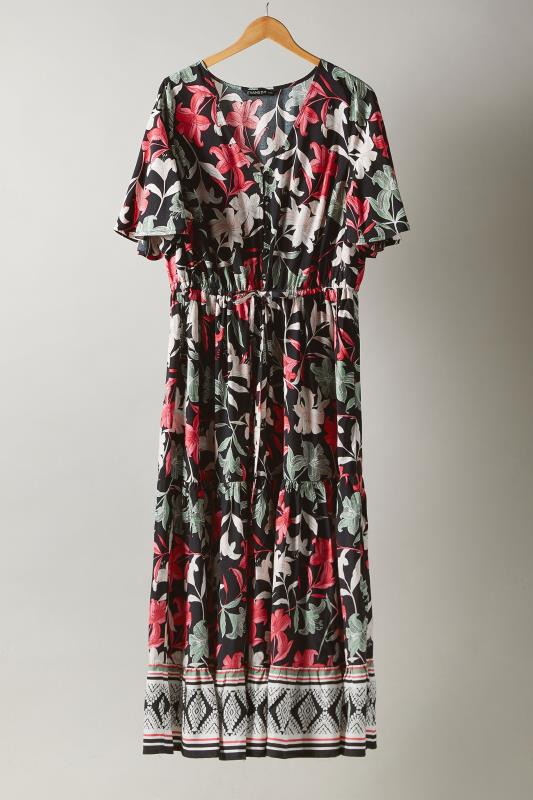 EVANS Plus Size Black Floral Design Border Print Midi Dress | Evans 5