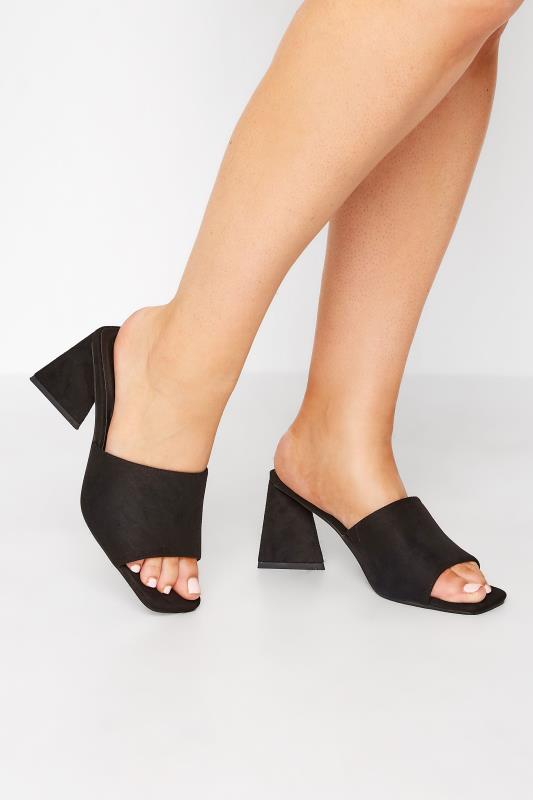 LIMITED COLLECTION Black Triangular Heeled Mules In Wide E Fit & Extra Wide EEE Fit | Yours Clothing 1