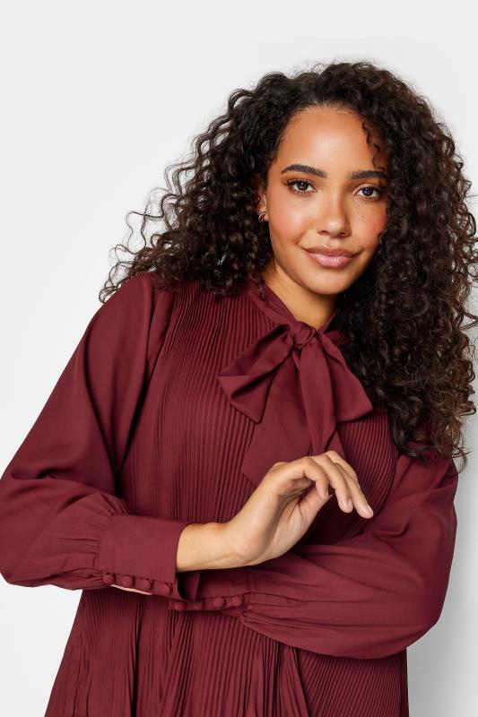 M&Co Burgundy Red Pleated Bow Neck Blouse | M&Co 4