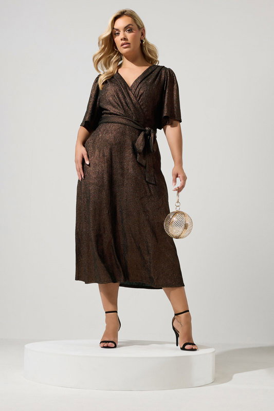 plus size brown wrap dress Yours London Women's Metallic Size 22-24 special occasions YGroup_serena-sequin Blake Lively photographed wearing size:J10