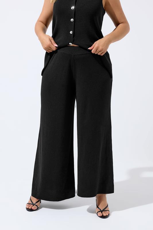 LIMITED COLLECTION Plus Size Black Knitted Trousers | Yours Clothing 1