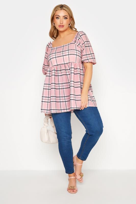 LIMITED COLLECTION Curve Pink Check Milkmaid Top 2