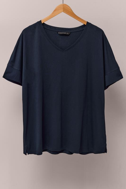 EVANS Plus Size Navy Blue V-Neck Modal Rich T-Shirt | Evans 5