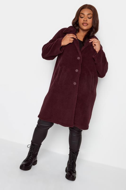 YOURS Curve Plus Size Dark Red Faux Fur Coat | Yours Clothing  4