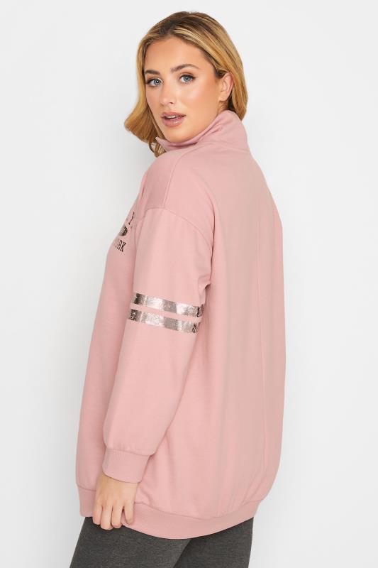 Plus Size Pink Metallic 'Brooklyn' Varsity Half Zip Sweatshirt | Yours Clothing 3