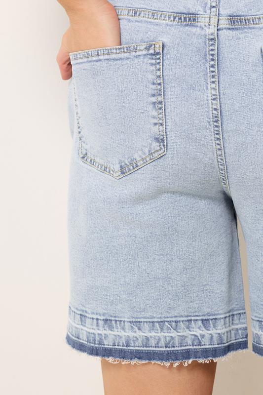 YOURS Plus Size Blue Hem Detail Denim Shorts | Yours Clothing 4