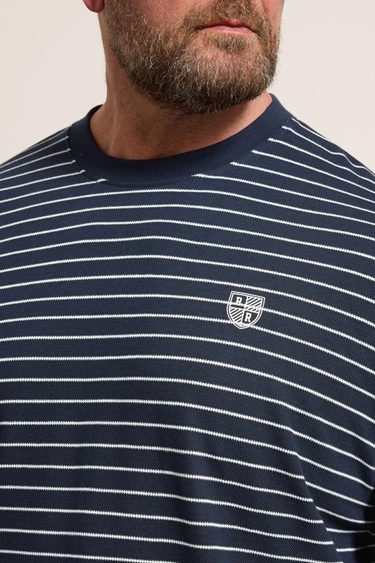 BadRhino Big & Tall Navy Blue Extra Long Stripe Pique T-Shirt | BadRhino 4