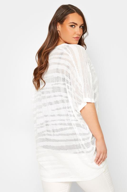 Plus Size White Stripe Short Sleeve Cardigan | Yours Clothing  3