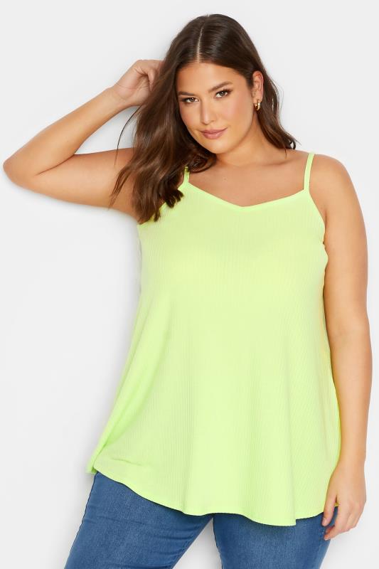 YOURS Curve Plus Size Lime Green Ribbed Swing Cami Vest Top | Yours Clothing  1
