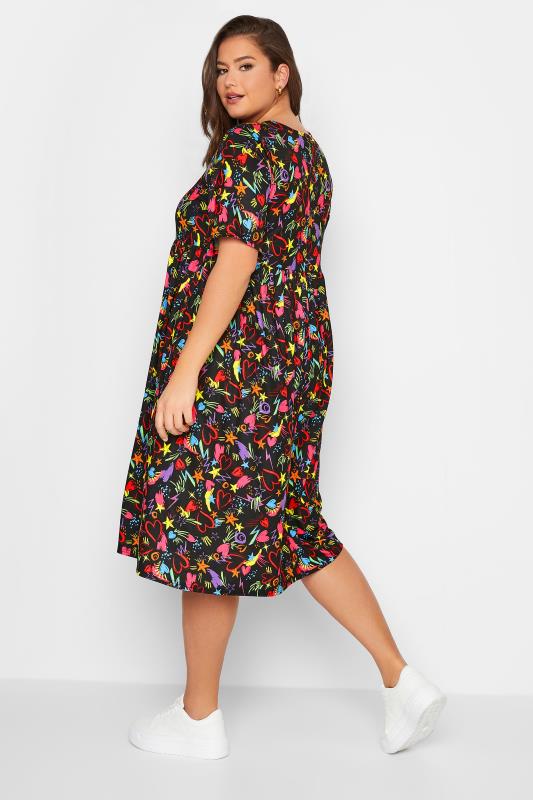 LIMITED COLLECTION Plus Size Black Scribble Print Smock Dress | Yours Clothing 3